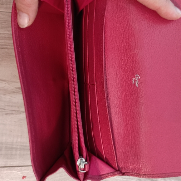 CARTIER VINTAGE LOVE SCREW EMBOSSED LEATHER LONG WALLET BIFOLD CC LOGO ROSE PINK - Picture 8 of 13